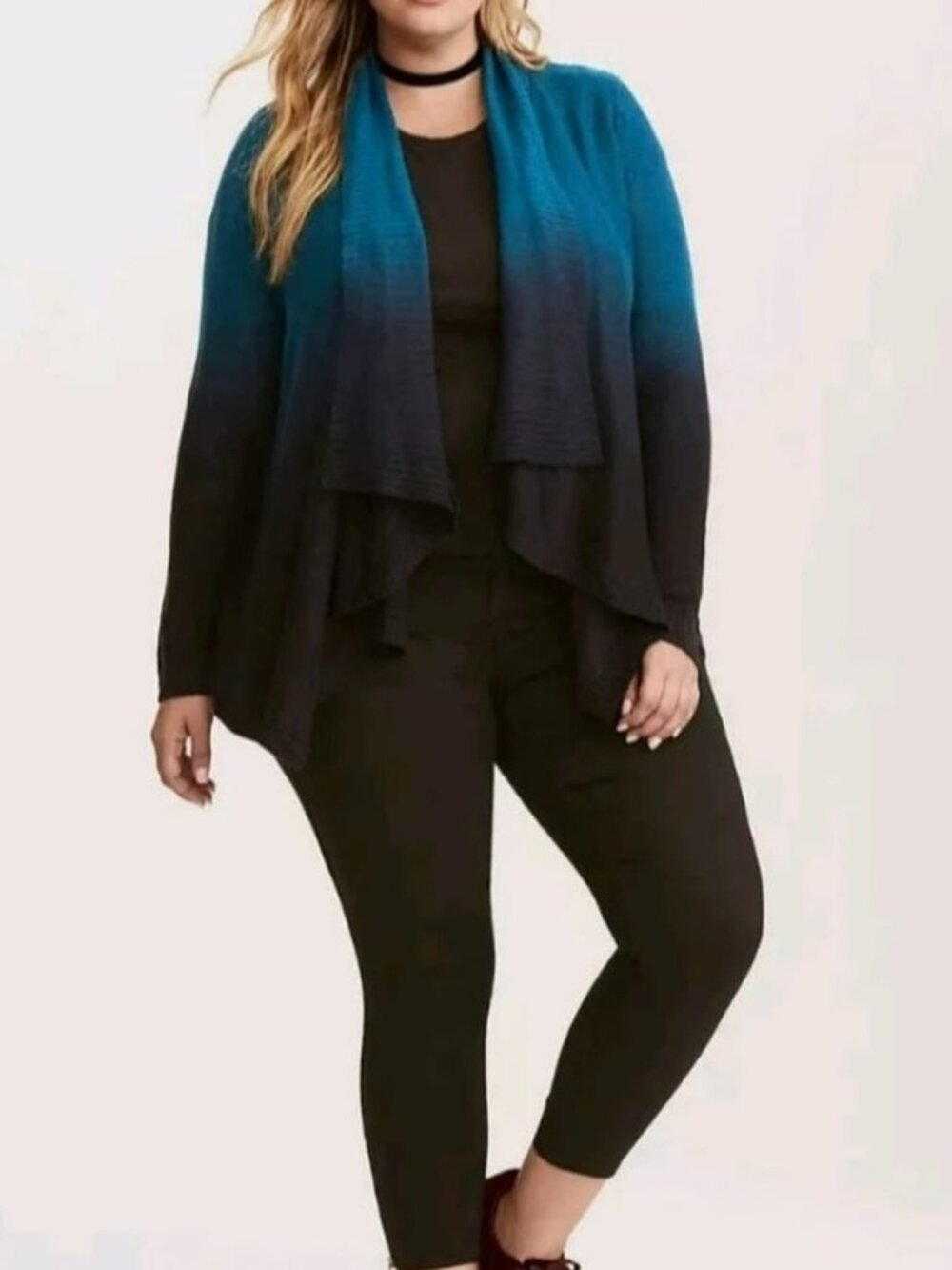 torrid Teal to Black Ombre Open Front Knit Cardigan - Size 2X